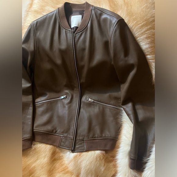 Sandro Mens H21 New Monaco Leather Jacket Size S Marron Brown Lambskin - Picture 12 of 15
